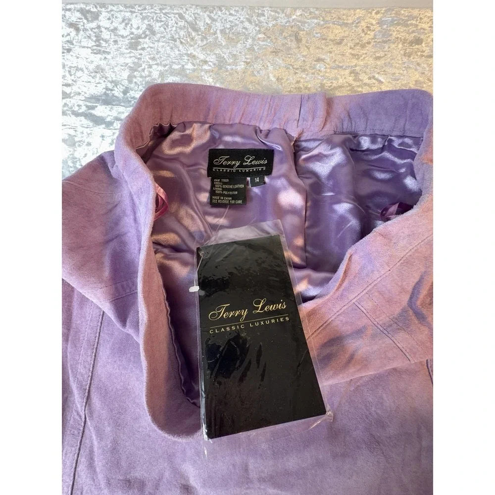 Vintage Terry Lewis Purple Suede Leather Midi Pencil Skirt NWT Women's 14